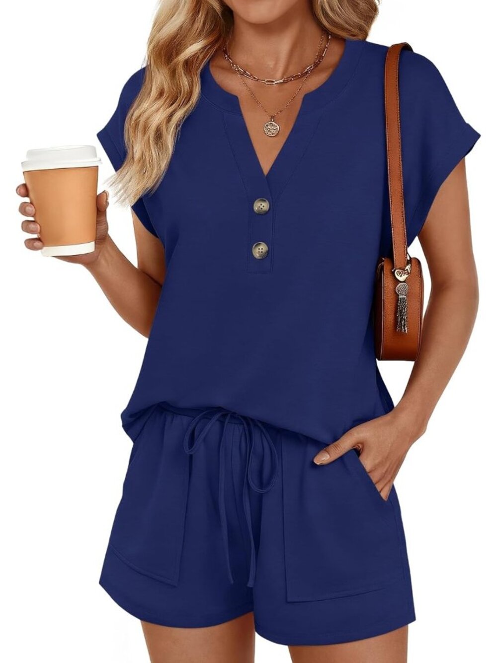 〽️Women's Outfit Set Navy Casual Summer Beach Two Piece Matching Sweatsuit